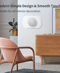 Nest Thermostat Wall Plate Cover Kit for 2020 Model in room setup, snow finish trim plate on wall hiding thermostat holes.