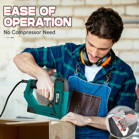 Man using 2 In 1 Brad Nailer And Stapler For DIY Projects You'll Love, Electric Nail Gun For Upholstery Carpentry And Woodworking