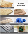 Various materials including wooden planks, fiberboard, and particle board showcasing multiple applications.