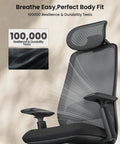 EC200 Ergonomic Office Chair With High Back Mesh Lumbar Support 3D Adjustable Headrest and Durability Test Label