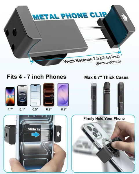 Heavy Duty Magnetic Forklift Phone Mount With Rock Solid N56 Magnet That Locks In Tight for 4-7 inch phones and max 0.7 inch thick cases.