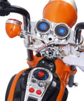 6V Battery Powered Electric Chopper Style Motorcycle Ride On Trike Toy For Kids Ages 3 To 6 Orange With Realistic Design Easy Pedal Drive Safe Beginner Friendly Features, close-up dashboard
