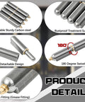 5 pcs 3-inch weld-on bullet hinges with grease fittings, carbon steel; rustproof finish, 180-degree swivel.