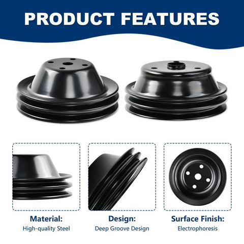 Long Water Pump And Two Groove Crankshaft Pulley Kit For Small Block Chevy SBC 262 265 267 283 302 305 307 327 350 400 High Strength Steel