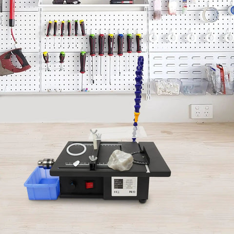 Reliable 110V Gem Lapidary Table Saw With Bench Polisher And Lathe Mini Diy Grinder in home workshop setting on table