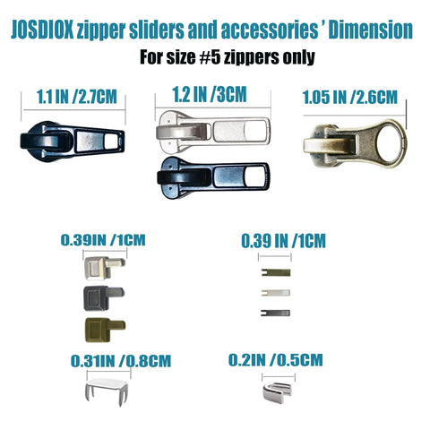 Zipper Repair Kit 39 Piece Set With Size Five Sliders And Pulls Metal Zippers dimensions for nylon coil zippers on jackets.