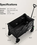 Heavy Duty Collapsible Folding Wagon With 350 Lb Haul Capacity, showing dimensions and materials, steel frame and PVC wheels.