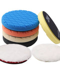 Waffle Foam Buffing Pads 6 Inch Kit 7 Pcs For Car Polisher DA RO GA, includes foam, wool and microfiber pads, assorted colors.