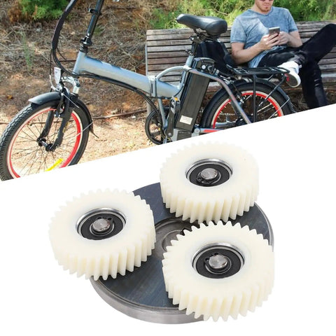 Electric Motor Gear Clutch Kit For 500 To 750W Motors With 3 Nylon 36T Gears And 88mm Clutch Assembly shown near an e-bike