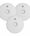 Top Shelf Hardwire Smoke Alarm With Battery Backup And Early Warning Chirp Total No Sweat Setup Three Pack Bundle view from the front, showcasing clean white design.