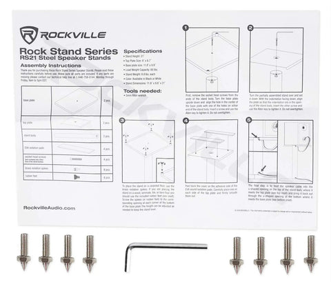 RS21B 21-Inch Steel Speaker Stands for Bookshelf Speakers and Studio Monitors, Rock-Solid 60 Lbs Per Stand, Cable Management, Anti-Vibration Pads, Black, Pair for Home Audio and Professional Mixing