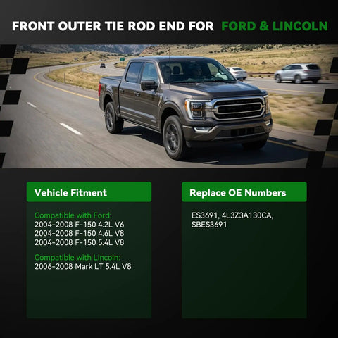 Front Outer Tie Rod End Set For F150 2004 2008 And Lincoln Mark LT 2006 2008 Direct Replacement For OE ES3691 4L3Z3A130CA SBES3691 on Ford truck