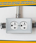 Four Metal Electrical Boxes Kit With Exposed Work Covers, Ground Wires And Screws, Deep One And A Half Inches, 21 Cubic Inches Capacity, Half Inch Knockouts, Galvanized Junction Boxes For Wall Outlets And Switches installed with duplex outlets