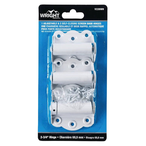 Spring Loaded Self Closing Door Hinges 2 Pack White Adjustable Closing Force For Storm And Screen Doors Fits Various Door Sizes 180 Degree Opening Easy Install in packaging