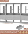 Freestanding 8Ft Closet System With Smooth Rolling Casters And Four Roomy Wood Drawers, 96x15x80 inches, gray wardrobe with 8 drawers.
