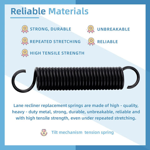 Dead Nuts Reliable Recliner Extension Springs Four Point Seven Five Inch heavy-duty black steel tilt spring for furniture repair.