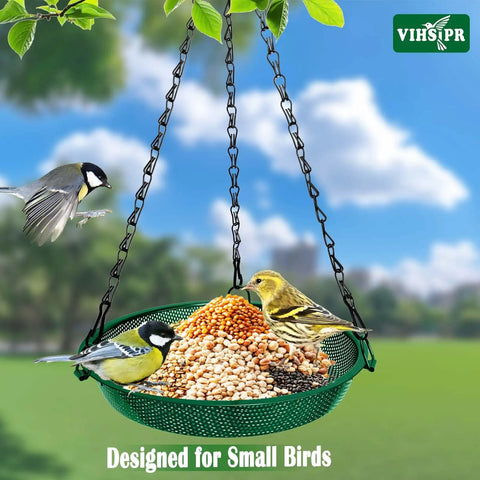Hanging Bird Feeder For Outdoors 9 Inch Metal Mesh Tray Platform Perfect For Finches Chickadees Sparrows And Other Small Birds Green