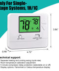 Non Programmable Home Thermostat With Green Backlight For Energy Saving And Digital Temperature Control Ideal For 1 Heat 1 Cool Single Stage Systems Easy No Frills Install On 2 To 5 Wire Bases Works With Gas Oil Electric Furnaces And Air Conditioning displayed showing dimensions