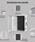 Rugged Outdoor Electrical Junction Box With Waterproof ABS Enclosure open showing internal mounting panel and features like anti-slip snaps.