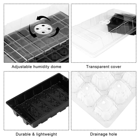 Six Pack Seed Starter Tray Kit With 40 Cell Trays And Humidity Dome, 240 Cells Total, Mini Propagator Base For Greenhouse Growers, Plant Nursery Pots Black, Includes Labels And Growing Tools