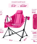 Padded Oversized Hammock Camping Chair With Multi Storage Pockets, Portable Foldable Rocking Swing Chair, Heavy Duty, Pink, Easy Setup