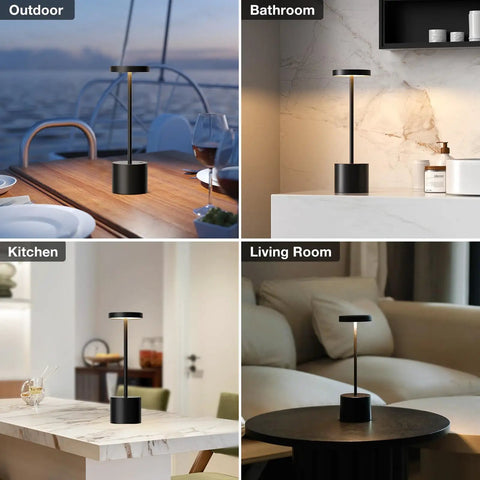 Cordless Table Lamp Set of 2 with 4000mAh Rechargeable Battery Wireless LED Lamps in outdoor, bathroom, kitchen, and living room settings