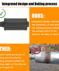 Comparison of integrated black exhaust muffler silencer with rust-resistant design vs spliced rust-prone silencer for Predator engines
