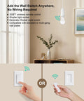 Remote Control Light Bulb Socket Kit With Wireless Wall Switch Plug And Play No Wiring Needed 200 Ft Range E26 E27 Base Decorator Rocker On Off Switch For Pull Chain Lamps And Ceiling Fixtures Includes 1 Wall Switch 2 Sockets shown with wall switch and bulb placement