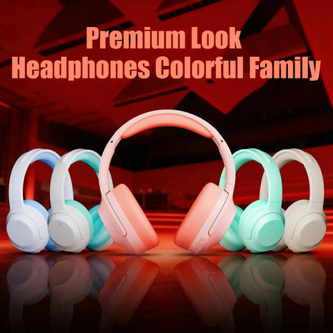 Colorful hybrid active noise cancelling headphones with immersive HD sound and big bass, wireless over-ear for home and travel.