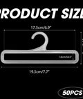 Set Of 50 White Plastic Hangers For Retail Display And Home Closet Organization, dimensions shown on diagram