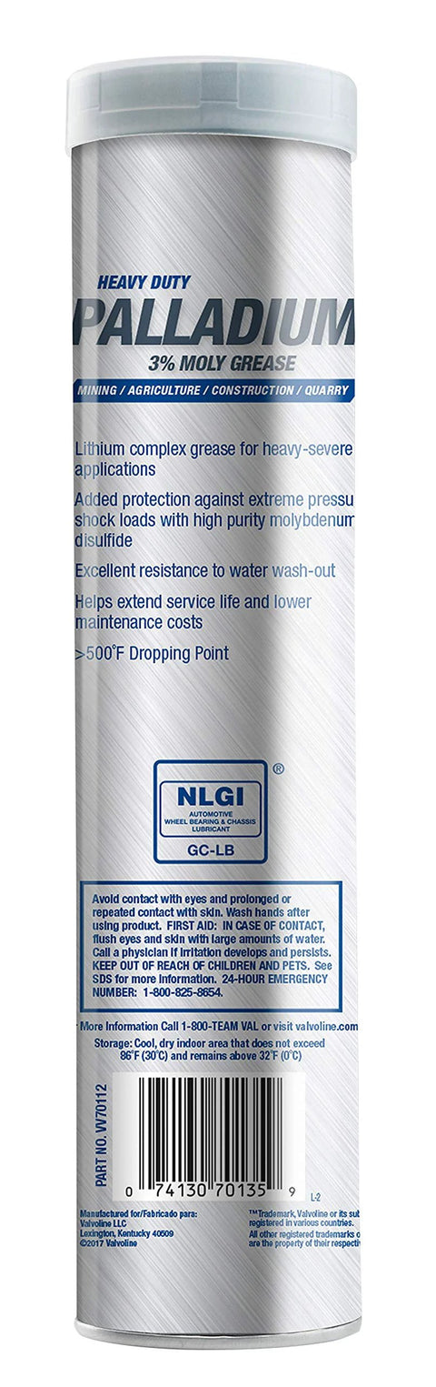 Valvoline Palladium heavy-duty 3% moly grease cartridge, 14.1 oz, case of 10