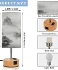 Mountain Watercolor Bedside Table Lamp With 3-Way Dimmable Touch Control And Built-In Charging Station, product features displayed