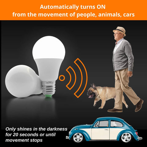Radar Motion Sensor Light Bulb 800 Lumen Daylight LED For Indoor Outdoor Use Dusk To Dawn Motion Activated Security Lighting For Porch Garage Basement And Stairwell No Brainer Easy Install E26 A19 4500K