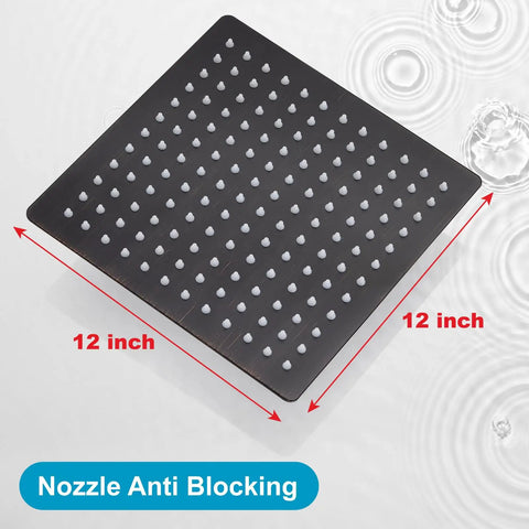 12 Inch Rain Shower Head Large Square Waterfall Showerhead With High Pressure Stainless Steel Finish, showing full nozzle design