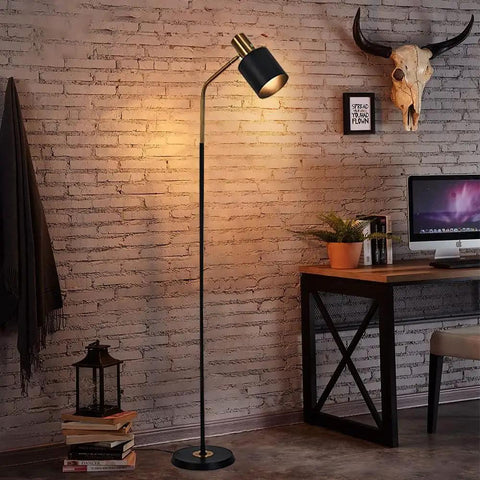 Tall 65 Inch Modern Industrial Floor Lamp With Black And Gold Copper Accents, 360 Degree Adjustable Lampshade, home office