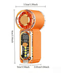 Beast Portable Handheld Fan On The Go With USB-C Rechargeable Battery, 100 Speed Adjustable, digital display, orange
