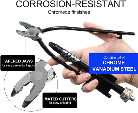 Heavy Duty 9 Inch Safety Wire Pliers With 50 Ft Wire featuring tapered jaws and mated cutters, constructed of chrome vanadium steel.