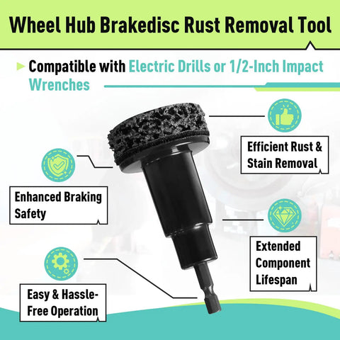 All In One Wheel Hub Cleaning Tool Kit With 10 Easy Pads, shown with enhanced braking safety, compatible with drills.