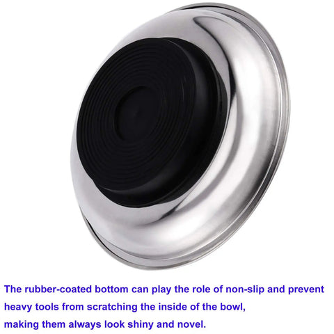 Underside view of the 8 Piece Magnetic Bowls And Trays Set 6 Inch Round Stainless Steel Magnetic Parts Organizer