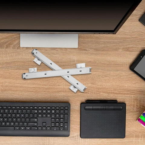 Two Pack Ball Bearing Drawer Slides For Keyboard Tray Under Desk Mount, Heavy Duty Cold Rolled Steel Construction, shown with keyboard tray