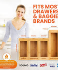 Slick Bamboo Bag Storage Organizer Ace Kitchen Drawer Dispenser Container Fits Ziplock Gallon Quart Sandwich And Snack Slider Bags No Sweat Pantry Makeover Fix with dimensions on countertop.