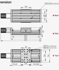 Technical diagram of XC150 CNC Linear Stage Motion Actuator XYZ Axis Cross Sliding Table With 1605 Ballscrew And Nema23 Stepper Motor Bracket