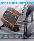 Heavy Duty Electric Stair Climbing Cart 1500W Motor With Anti-Slip Tires, Adjustable Speed powered hand truck in use on stairs.
