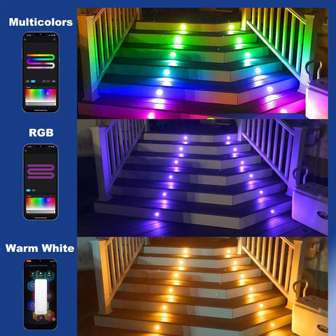 LED Deck Lights Kit Multicolor 20 Pack 1.22 Inch RGBW IC Smart Recessed Low Voltage 12V Step Lights IP67 Waterproof Outdoor