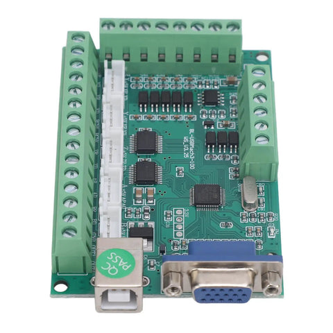 Close-up of 5 Axis CNC Control Board USB Motion Controller With Optical Isolation, showing connectors and circuitry.
