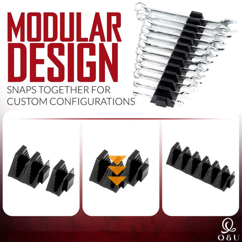 Slick Modular Wrench Organizer System with 48 magnetic holders, showing tools upright in toolbox drawers for easy access.