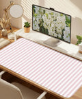 Pastel Pink Striped Desk Mat XXL Large Gaming Mouse Pad For Home Office Decor Cute Kawaii Aesthetic Keyboard And Laptop Setup