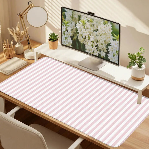 Pastel Pink Striped Desk Mat XXL Large Gaming Mouse Pad For Home Office Decor Cute Kawaii Aesthetic Keyboard And Laptop Setup