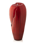 33 Inch Outdoor Vintage Cascading Antique Jar Water Fountain With LED Lights Red Finish for Garden Decor