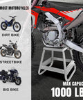 Heavy Duty Dirt Bike Stand With 1000 Lb Capacity Universal Detachable Motorcycle Lift For Maintenance in use with bike